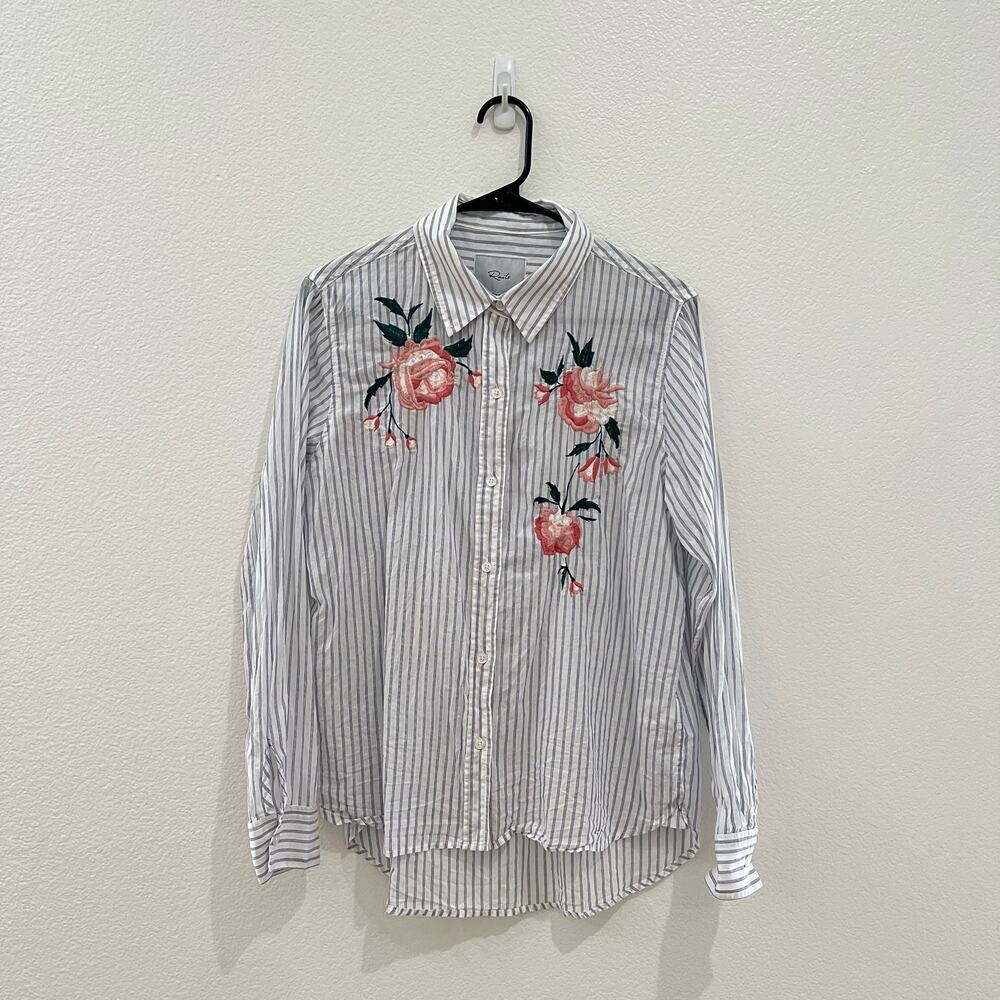 Rails Nevin Long Sleeve Button Down Shirt Pink Floral Embroidered Stripe Medium - Picture 3 of 16